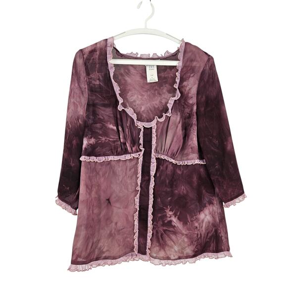 Vintage Allen by ABS Blouse Purple Tie Dye y2k Ruffle Trim Fairy Goth Size 1X - Picture 1 of 6